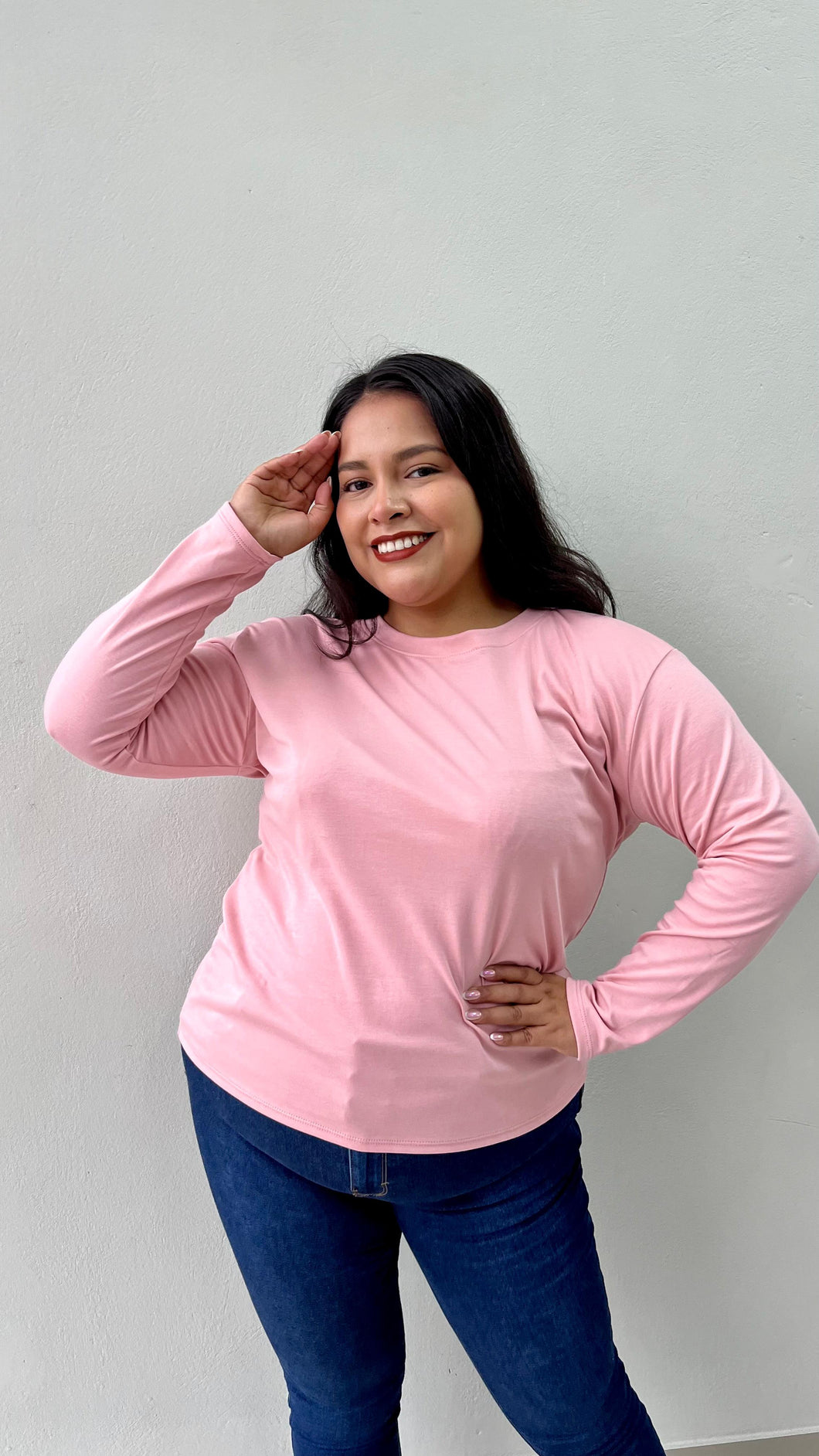 Polo manga larga rosa bebé